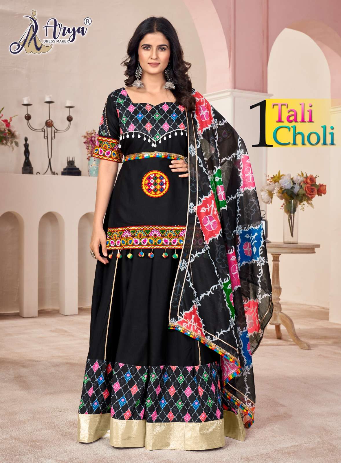 1 TALI CHOLI BY ARYA DRESS MAKER RAYON COTTON NAVRATRI LEHENGA