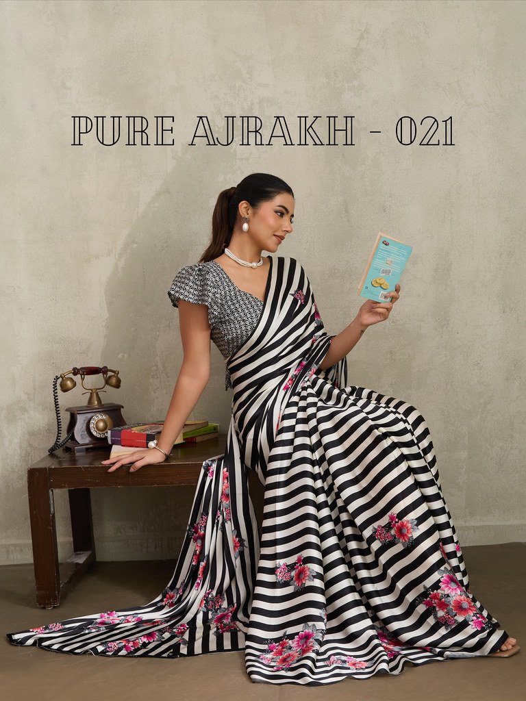 PURE AJRAKH 021 BY RAJTEX 021-A TO 021-F SERIES MODAL SATIN SAREES