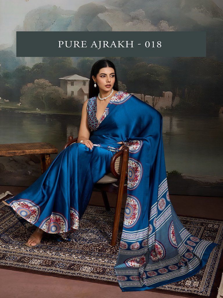 PURE AJRAKH 018 BY RAJTEX 018-A TO 018-F SERIES MODAL SATIN SAREES