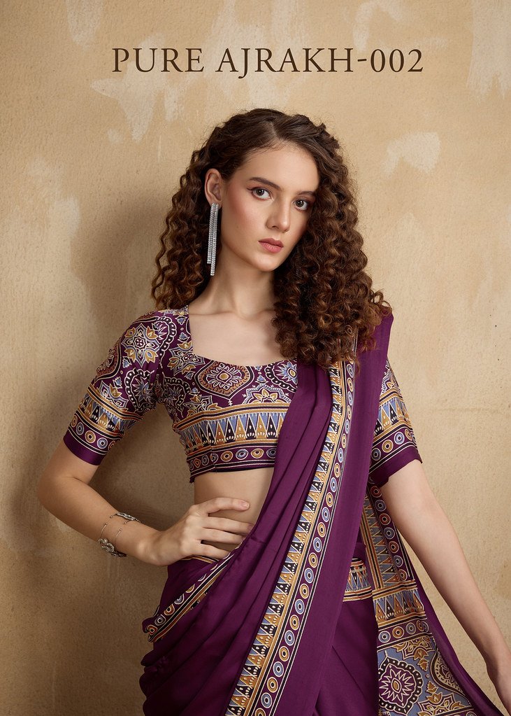 PURE AJRAKH 002 BY RAJTEX 002-A TO 002-E SERIES MODAL SATIN SAREES