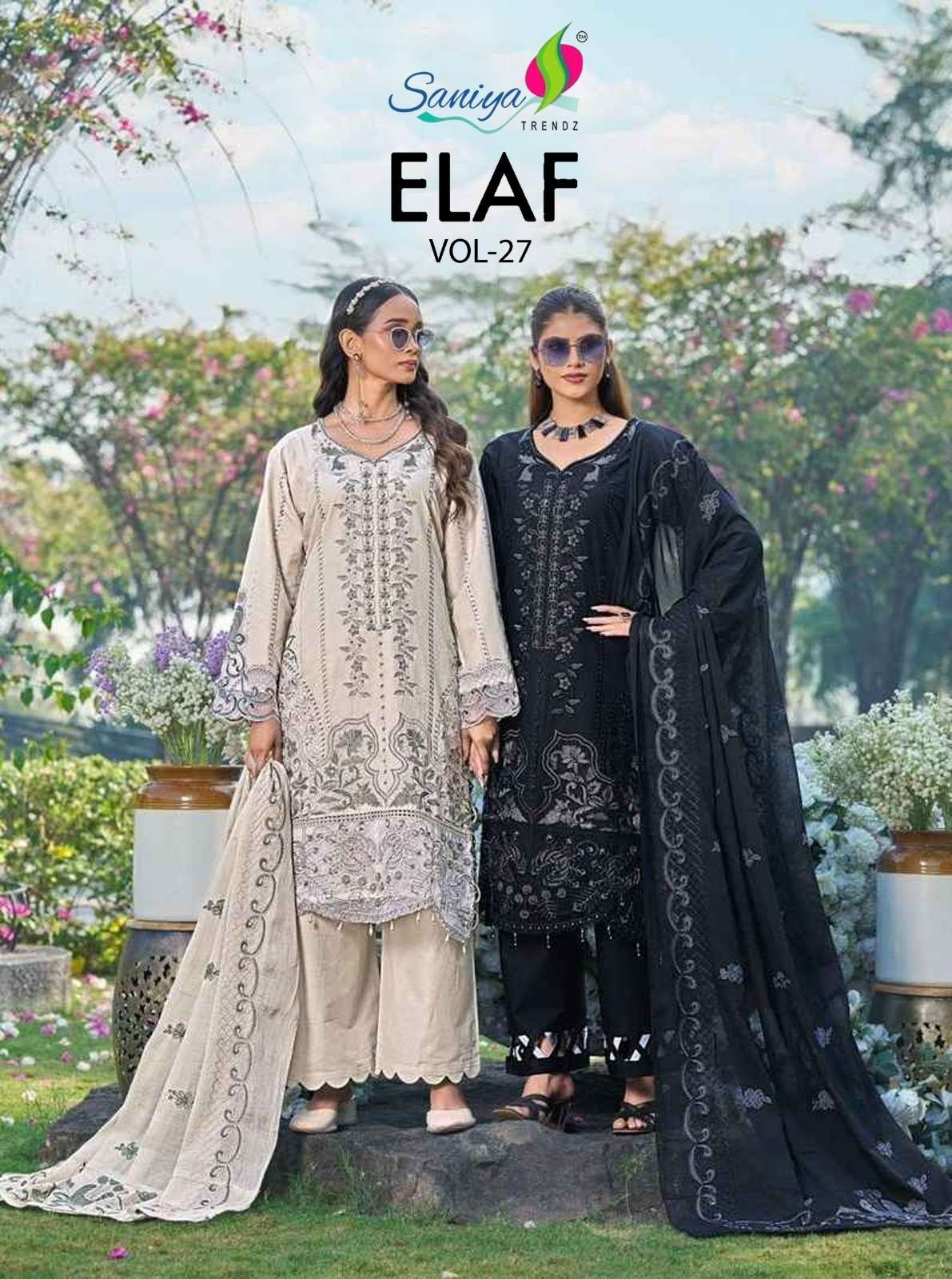 ELAF VOL-27 BY SANIYA TRENDZ 27001 TO 27003 SERIES COTTON PAKISTANI DRESSES