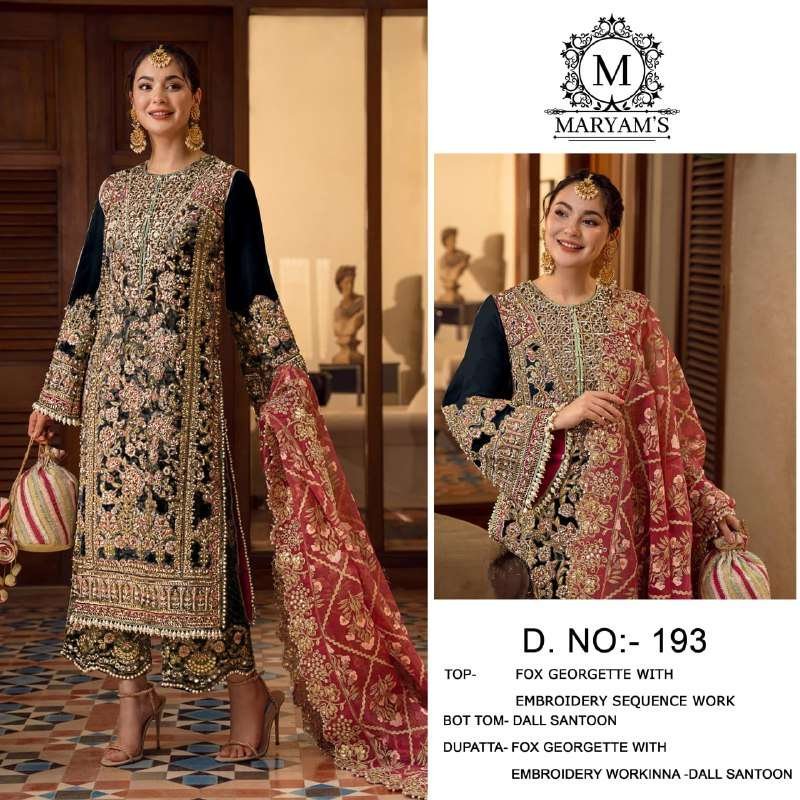 193 COLOURS BY MARYAMS FANCY DESIGNER FAUX GEORGETTE PAKISTANI DRESSES