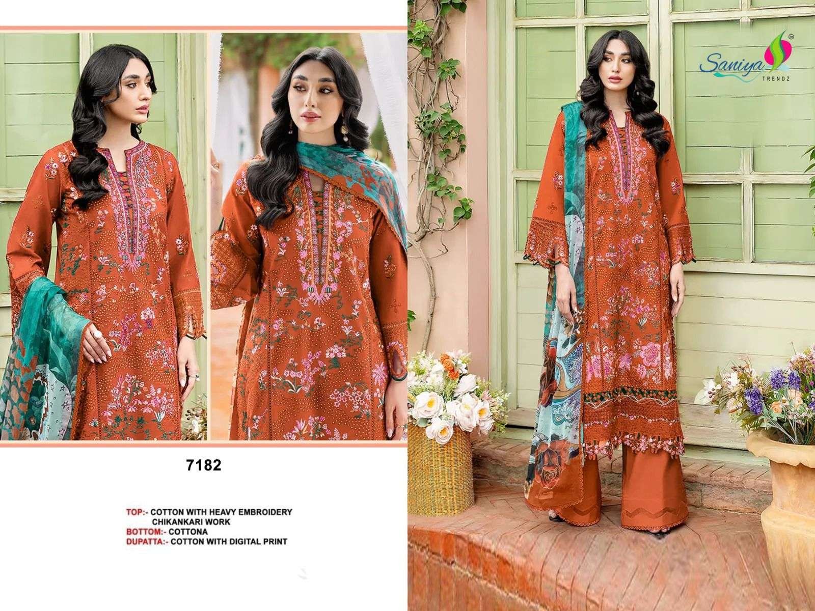 7182 HIT DESIGN BY SANIYA TRENDZ COTTON CHIKANKARI PAKISTANI DRESS