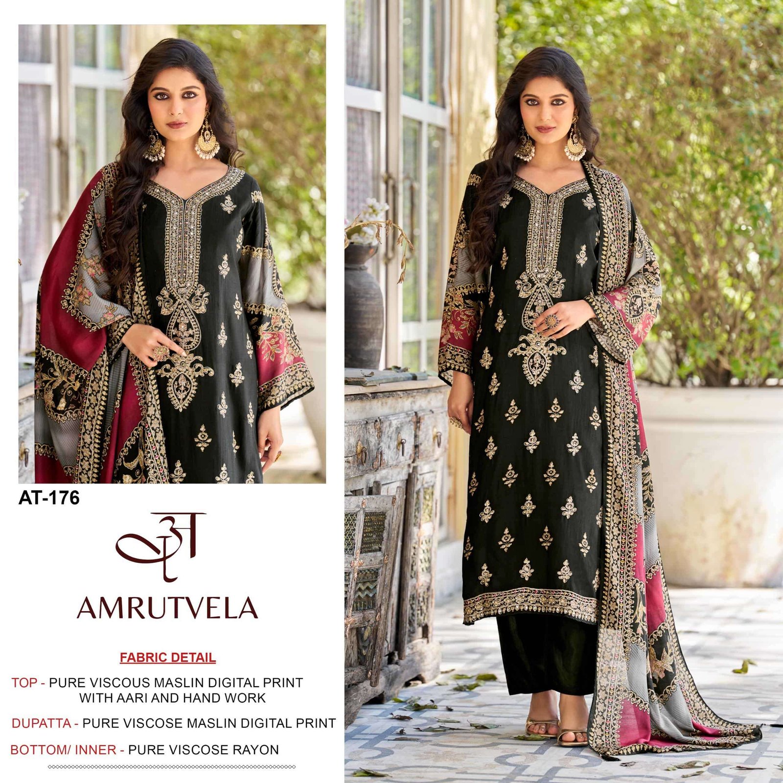 AT-176 HIT DESIGN BY AMRUTVELA FANCY VISCOSE MUSLIN PAKISTANI DRESS