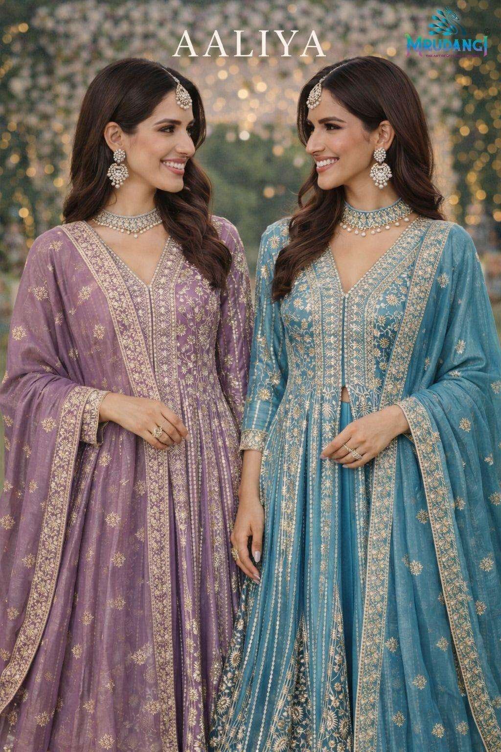 AALIYA BY MRUDANGI 842 TO 843 SERIES REAL CHINON SILK STITCHED DRESSES