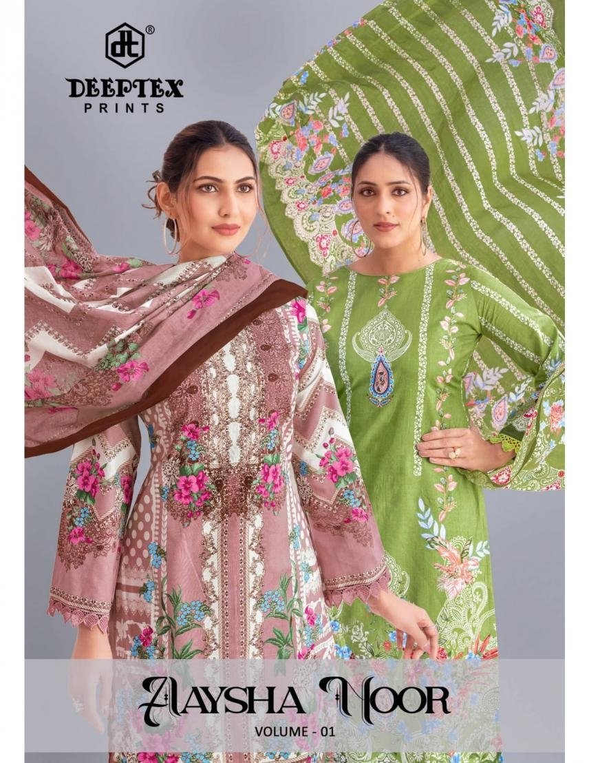 AAYSHA NOOR VOL-1 BY DEEPTEX 1001 TO 1008 SERIES COTTON PRINT DRESSES