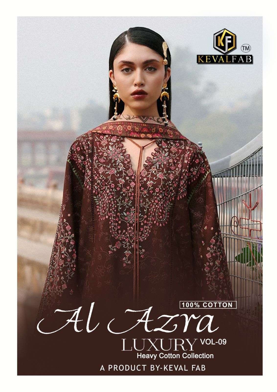 AL AZRA VOL-9 BY KEVAL FAB 9001 TO 9006 SERIES COTTON PAKISTANI DRESSES