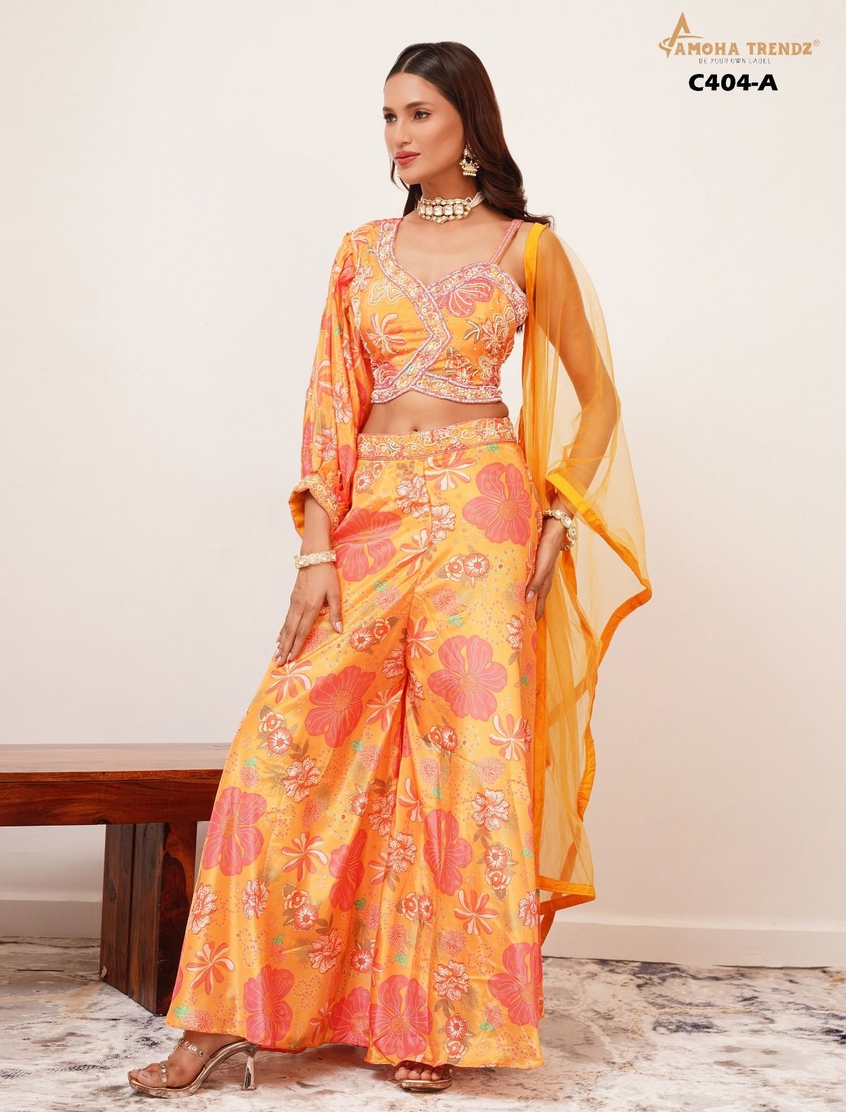 AMOHA C-404 BY AMOHA TRENDZ CHINON BLOUSE WITH PALAZZO AND DUPATTA