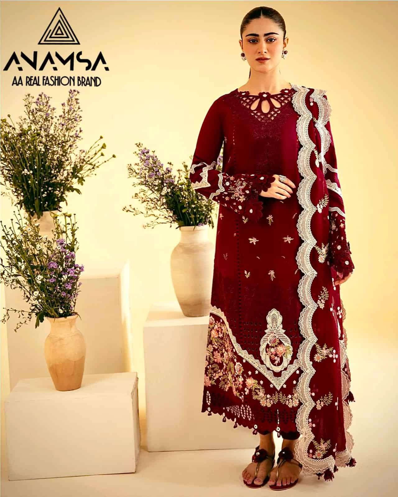 ANAMSA 509 BY ANAMSA HEAVY JAM COTTON EMBROIDERED PAKISTANI DRESS