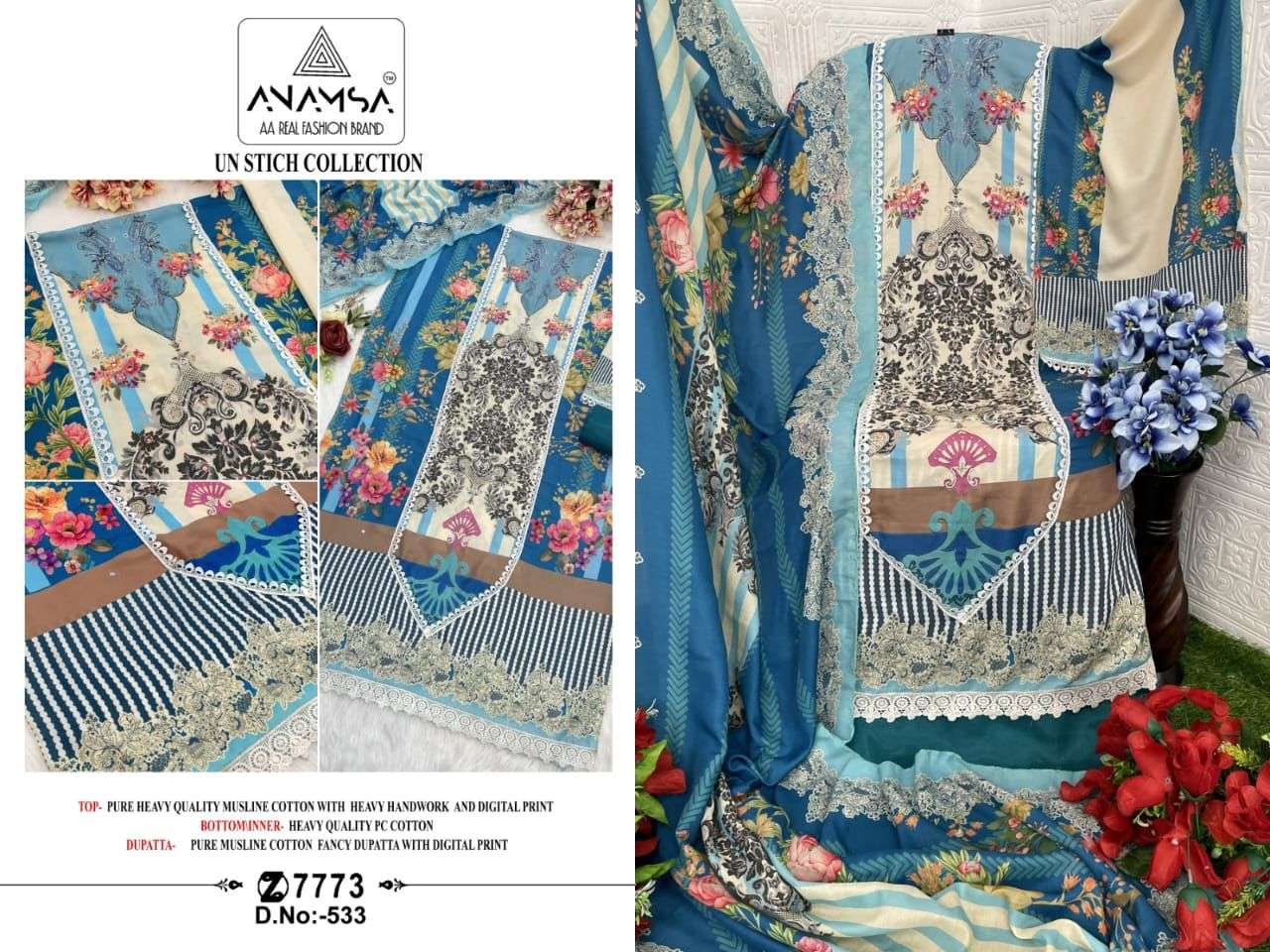 ANAMSA 533 BY ANAMSA MUSLIN COTTON DIGITAL PRINTED PAKISTANI DRESS