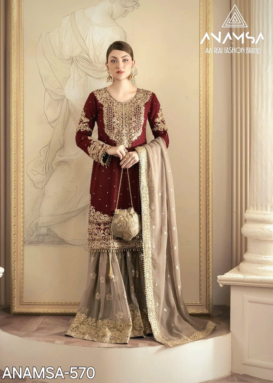 ANAMSA 570 BY ANAMSA HEAVY DESIGNER FAUX GEORGETTE PAKISTANI DRESS