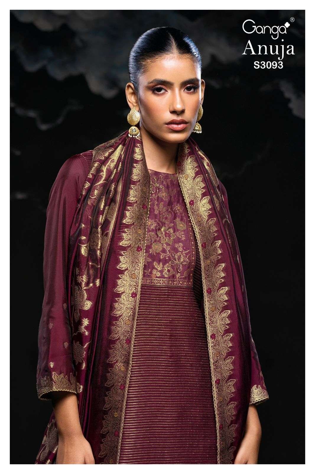 ANUJA 3093 BY GANGA FASHIONS 3093-A TO 3093-D SERIES VISCOSE SILK DRESSES