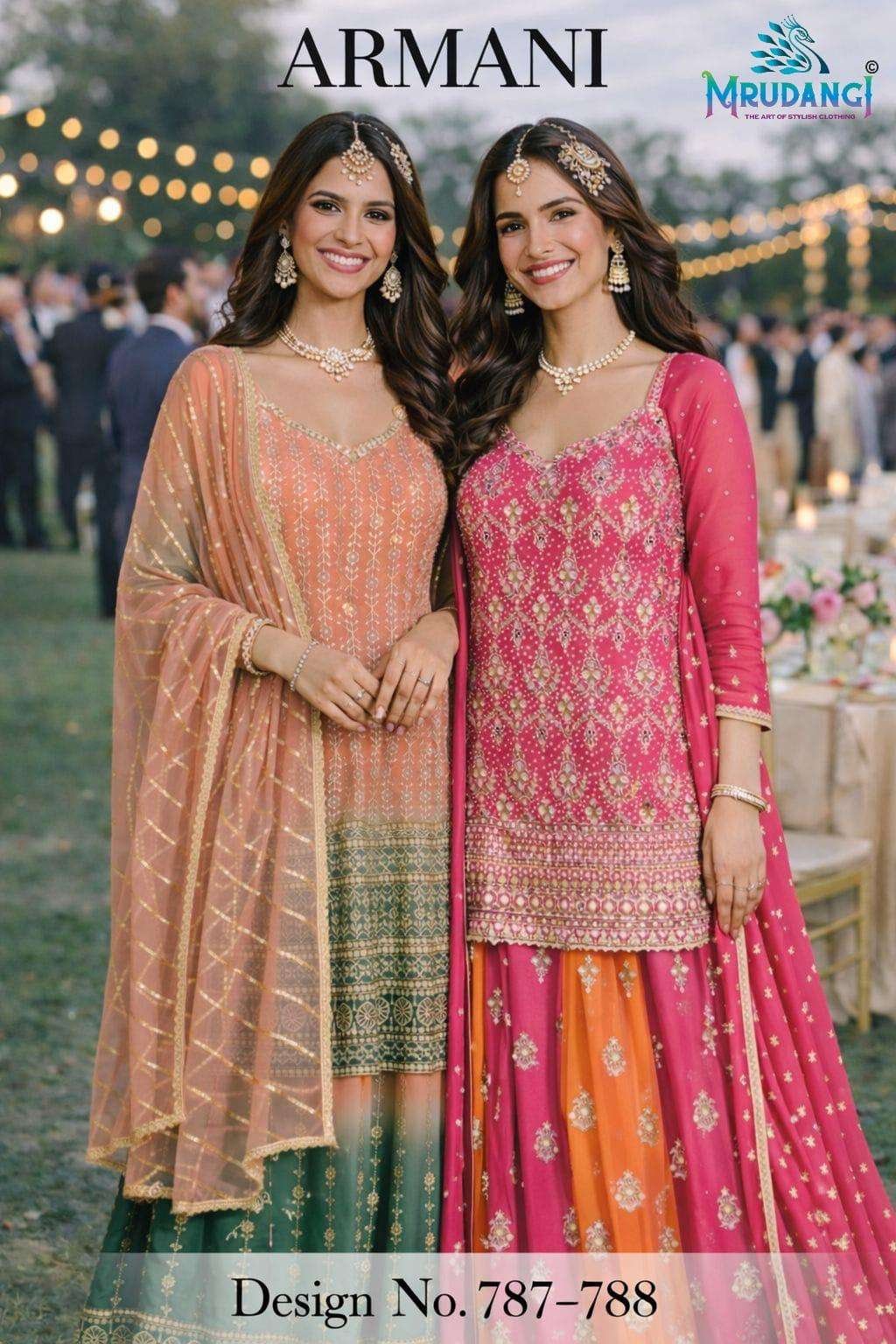 ARMANI BY MRUDANGI 787 TO 788 SERIES REAL GEORGETTE STITCHED DRESSES