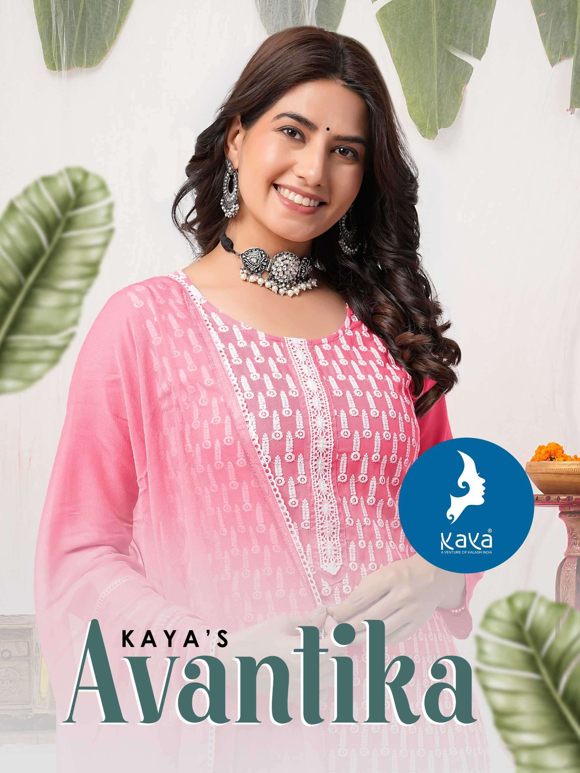 AVANTIKA BY KAYA 01 TO 08 SERIES RAYON CHIKAN WORK STITCHED DRESSES