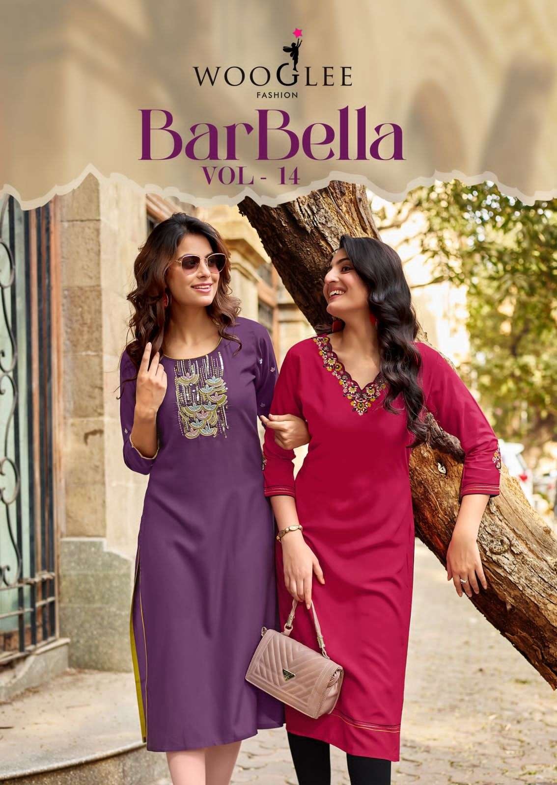 BARBELLA VOL-14 BY WOOGLEE 2090 TO 2095 SERIES DESIGNER RAYON KURTIS