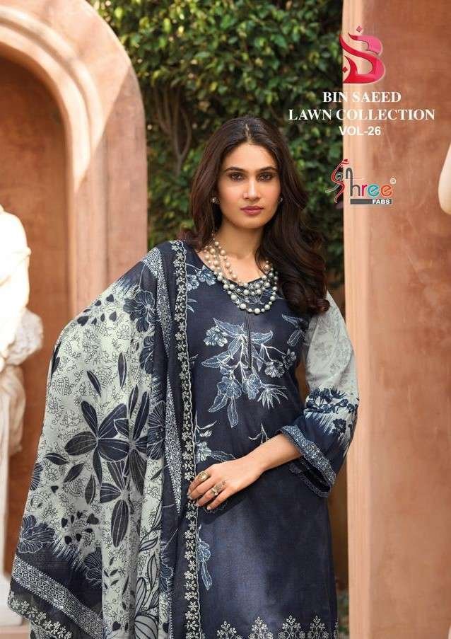 BIN SAEED LAWN COLLECTION VOL-26 BY SHREE FABS 2601 TO 2606 SERIES COTTON DRESSES