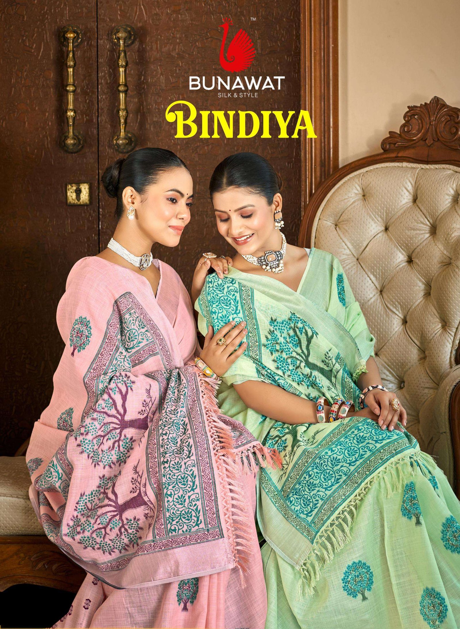 BINDIYA BY BUNAWAT 1001 TO 1006 SERIES FANCY DESIGNER LINEN SAREES