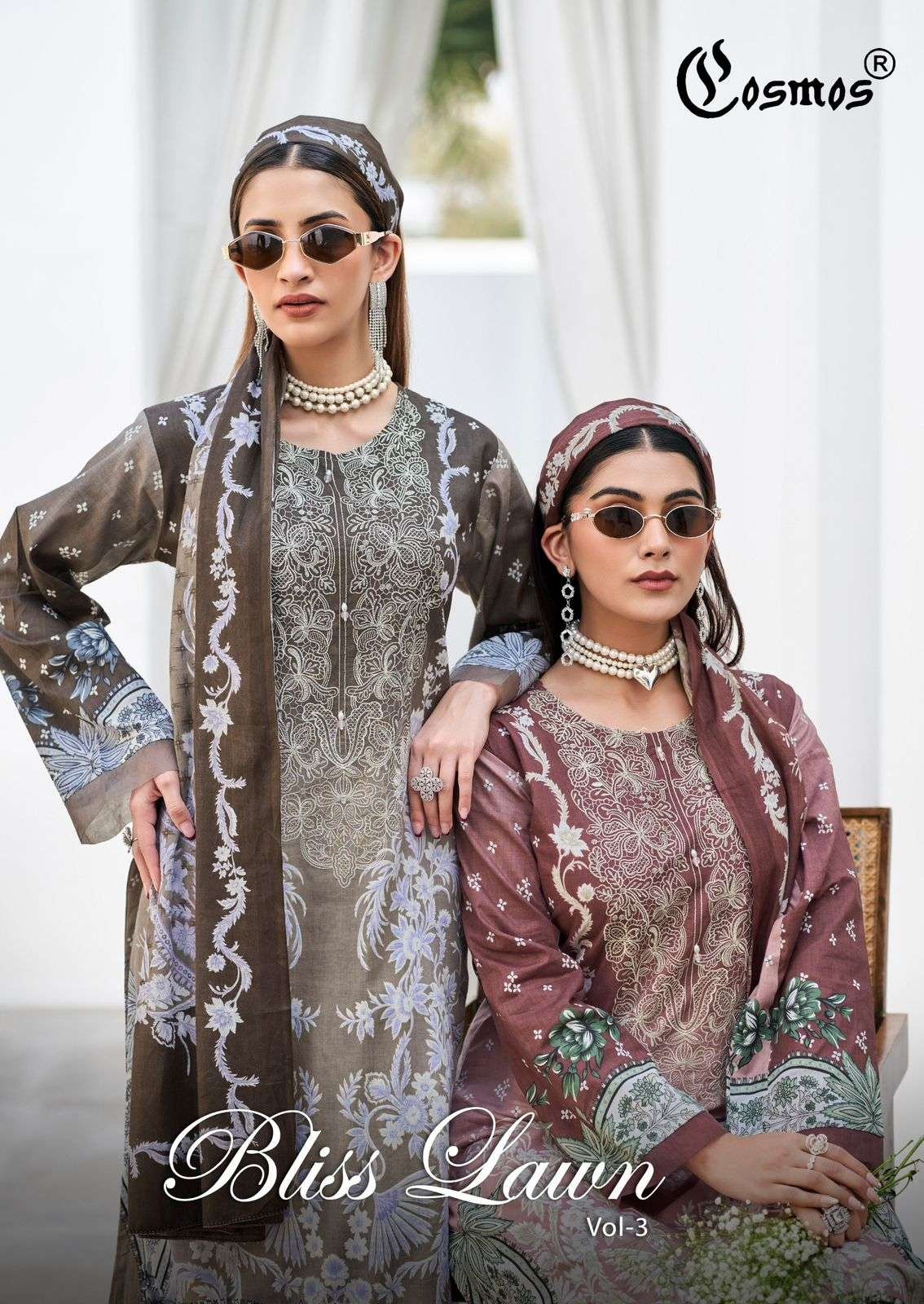 BLISS LAWN VOL-3 BY COSMOS 3001 TO 3008 SERIES COTTON PAKISTANI DRESSES
