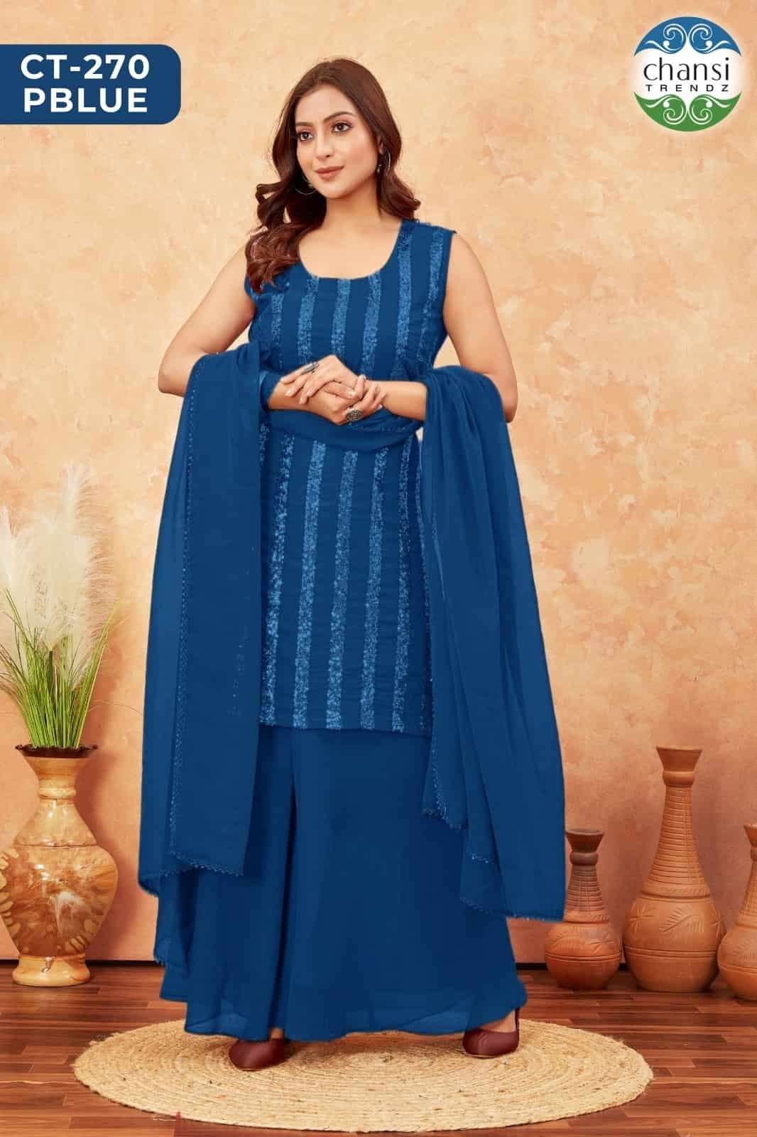 CT-270-PBLUE BY CHANSI TRENDZ FANCY DESIGNER GEORGETTE STITCHED DRESS
