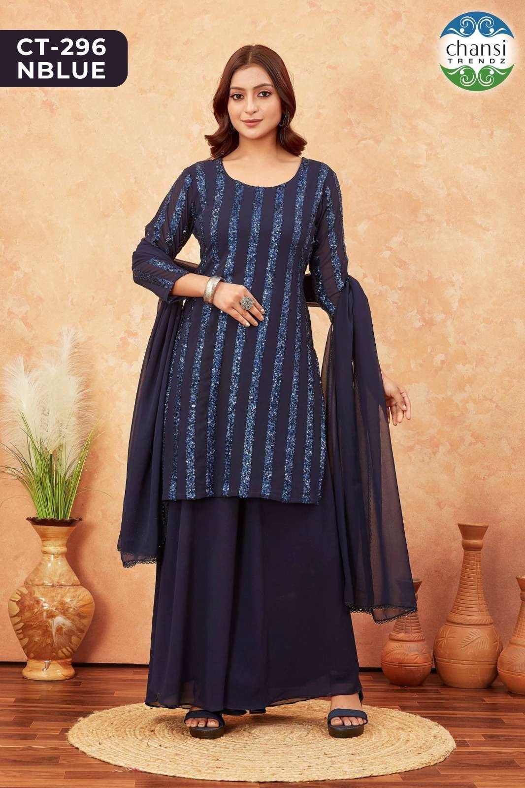 CT-296-NBLUE BY CHANSI TRENDZ FANCY DESIGNER GEORGETTE STITCHED DRESS