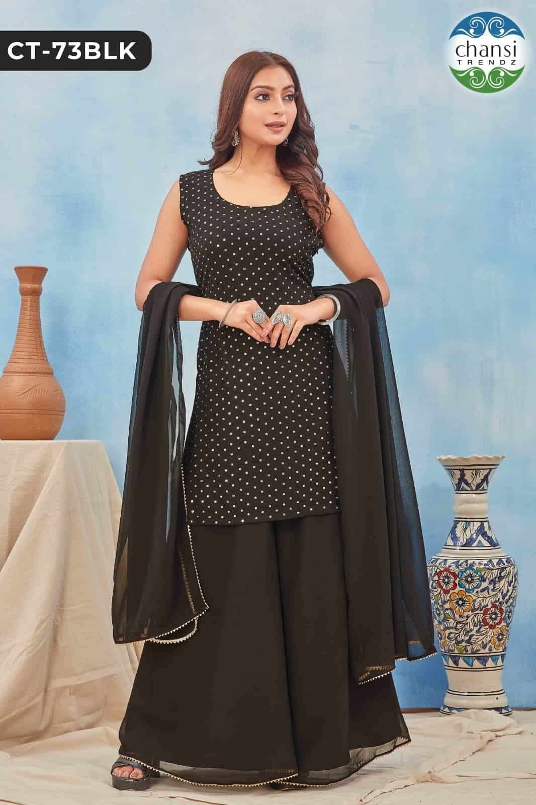 CT-73-BLK BY CHANSI TRENDZ FANCY DESIGNER GEORGETTE STITCHED DRESS