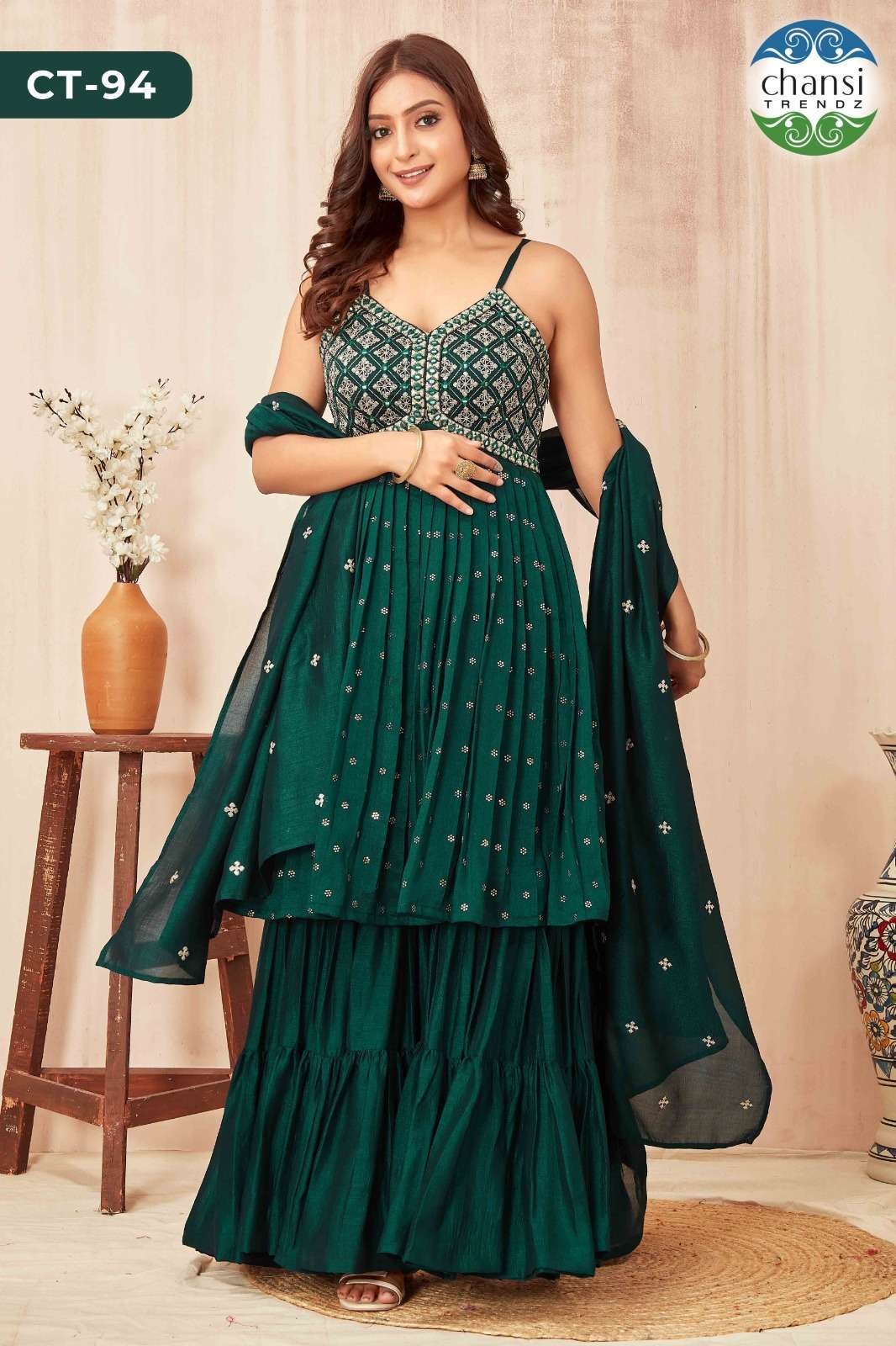 CT-94 BY CHANSI TRENDZ VICHITRA BLOOMING PEPLUM SHARARA STITCHED DRESS