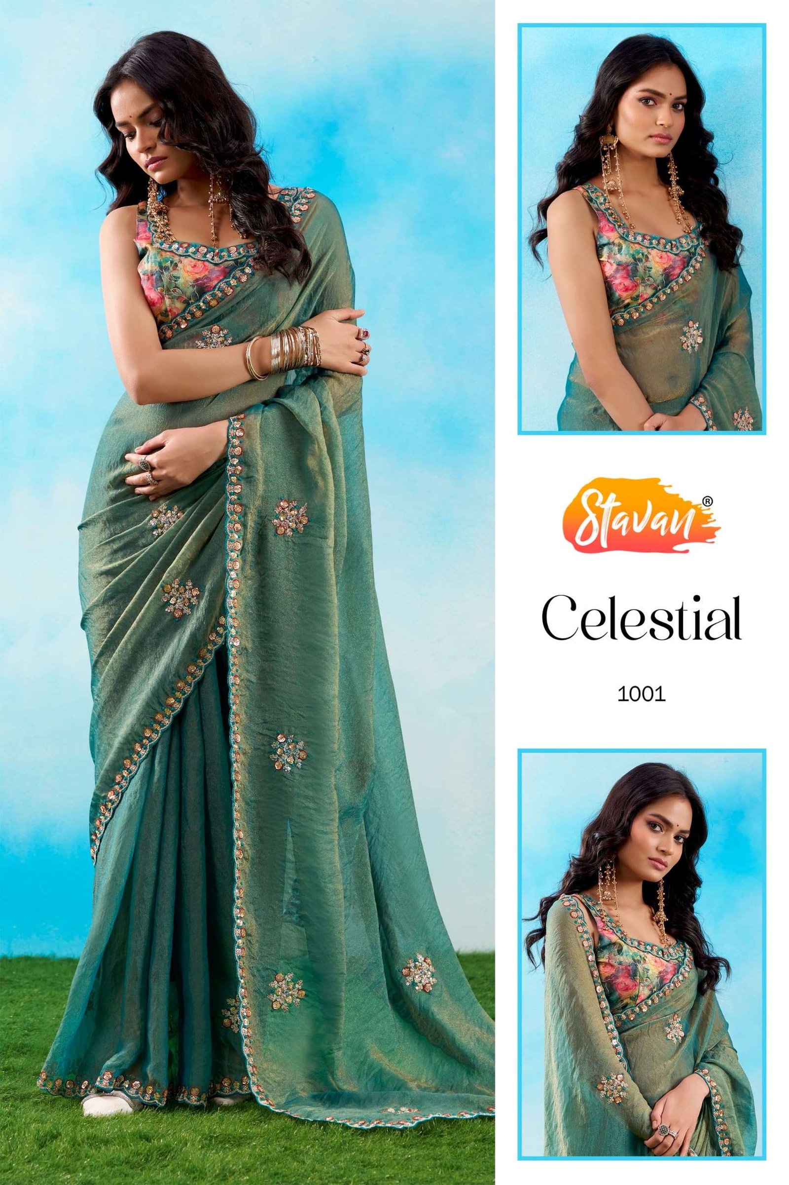 CELESTIAL BY STAVAN 1001 TO 1010 SERIES DESIGNER FANCY FABRIC SAREES