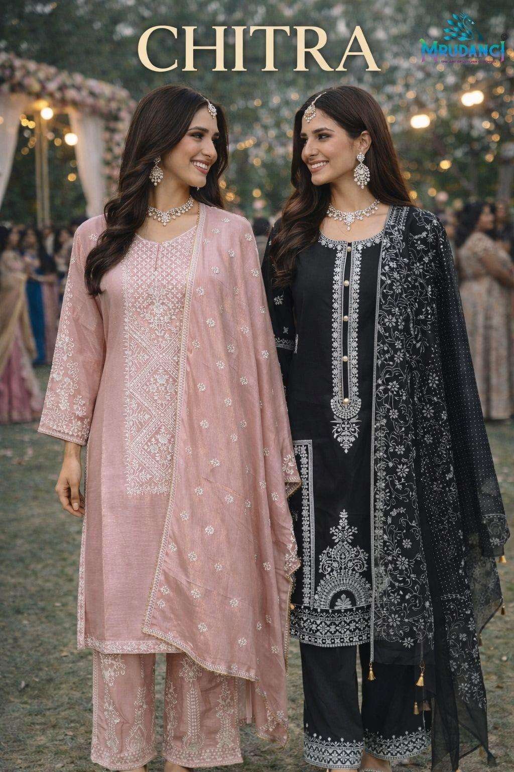 CHITRA BY MRUDANGI 891 TO 892 SERIES CHINON SILK STITCHED DRESSES