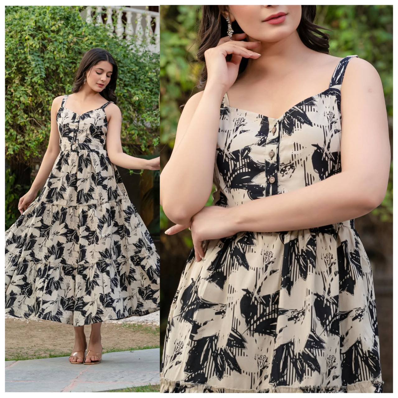 CORAL BY SUSWANI FANCY COTTON PRINTED SLEEVELESS RUFFLE MAXI KURTIS