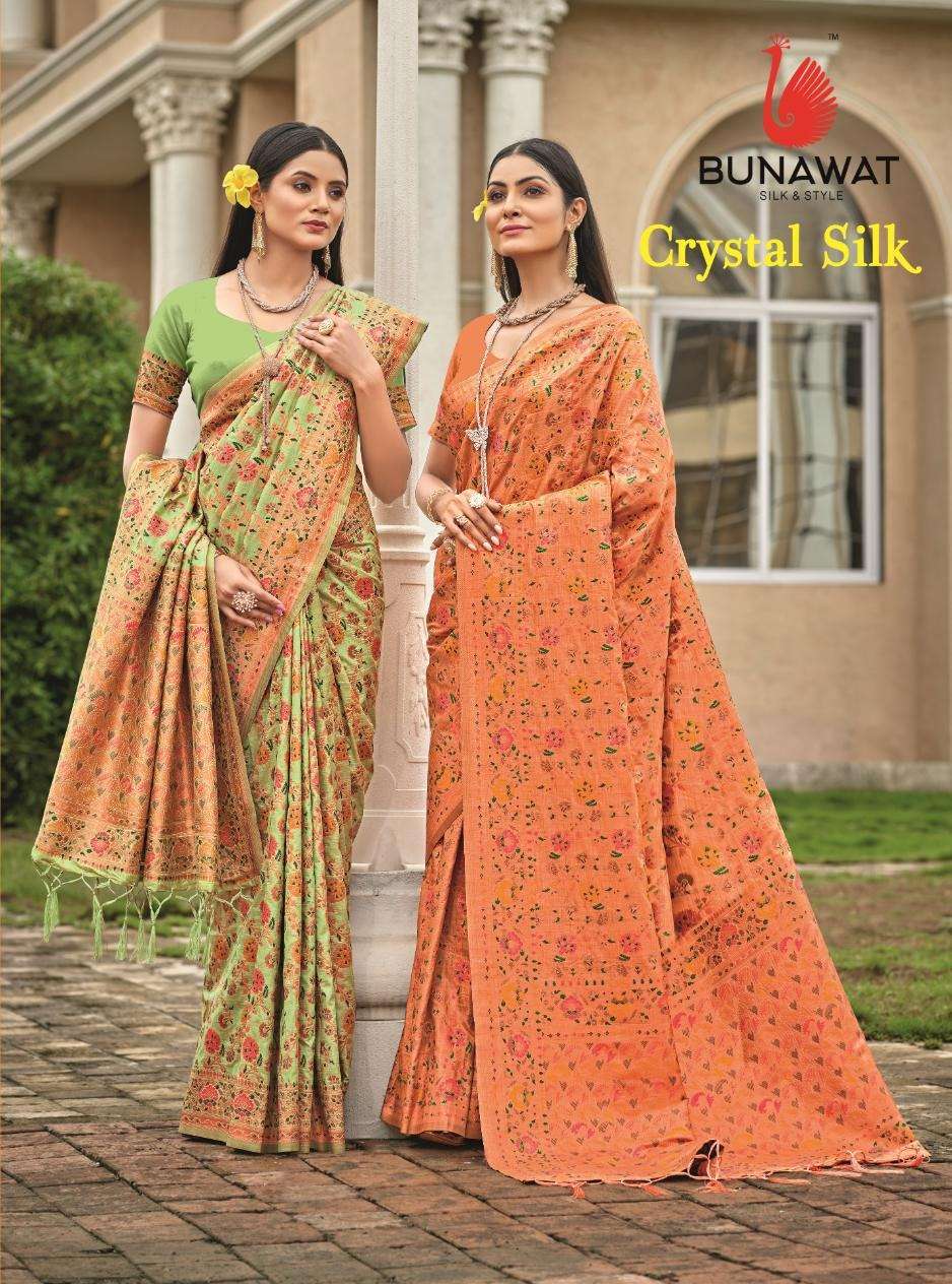 CRYSTAL SILK BY BUNAWAT 1001 TO 1006 SERIES FANCY DESIGNER SILK SAREES