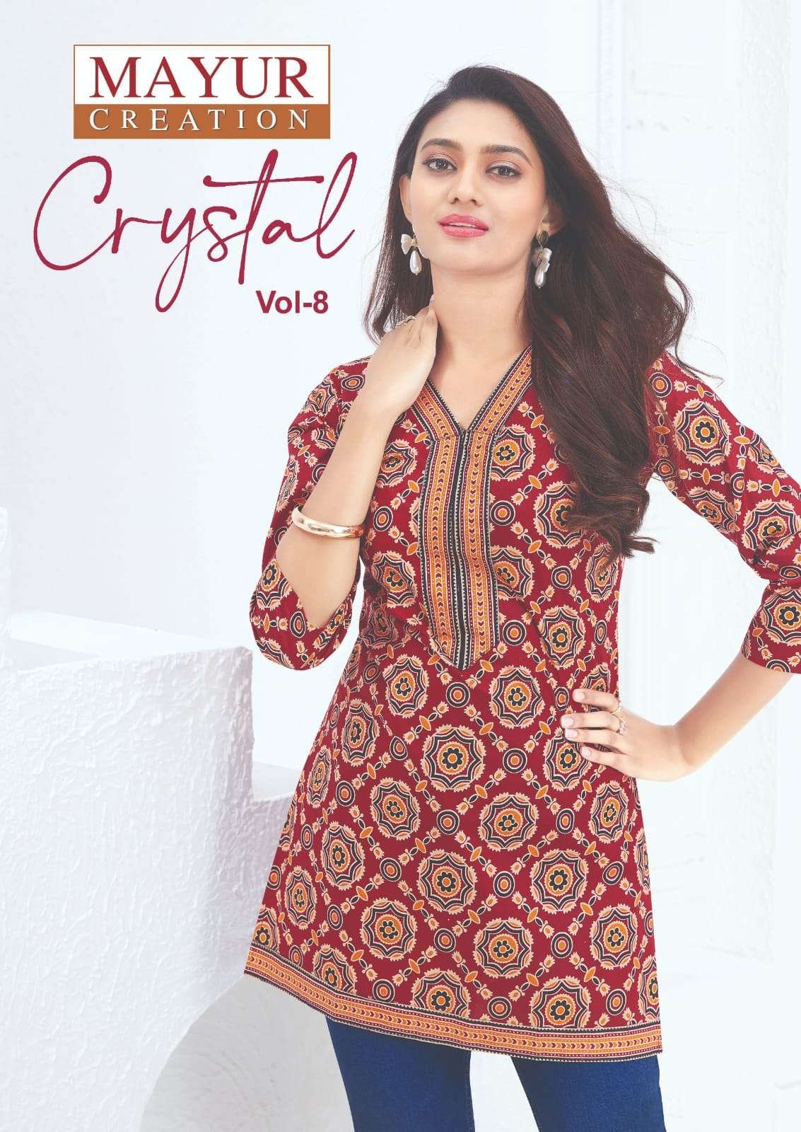 CRYSTAL VOL-8 BY MAYUR CREATION 8001 TO 8012 SERIES COTTON SHORT KURTIS