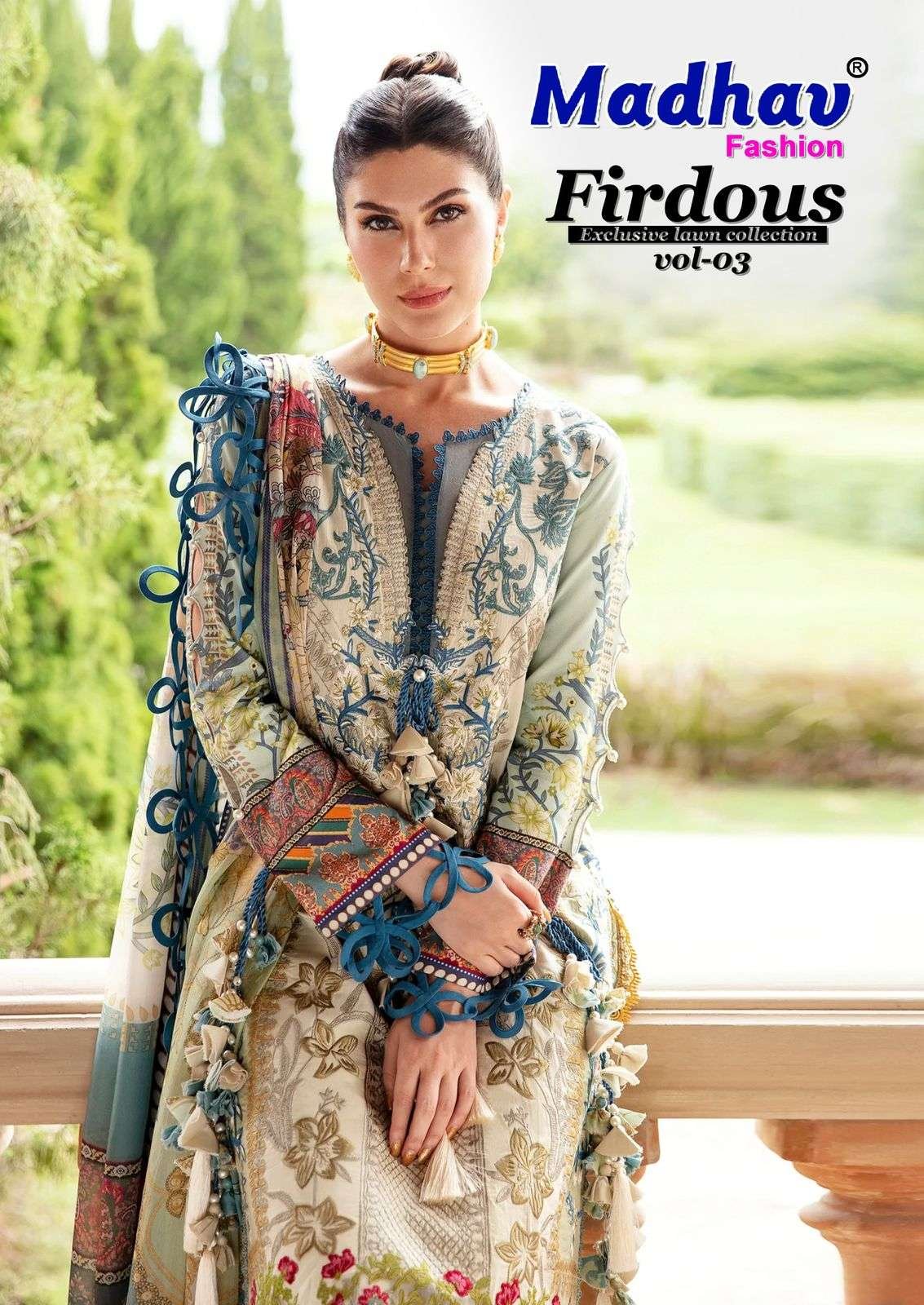 FIRDOUS VOL-3 BY MADHAV FASHION 3001 TO 3006 SERIES COTTON DRESSES