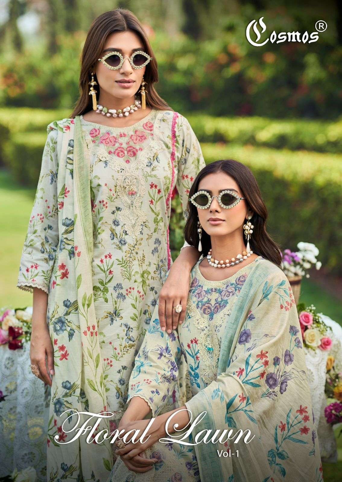 FLORAL LAWN VOL-1 BY COSMOS 1001 TO 1006 SERIES COTTON PAKISTANI DRESSES