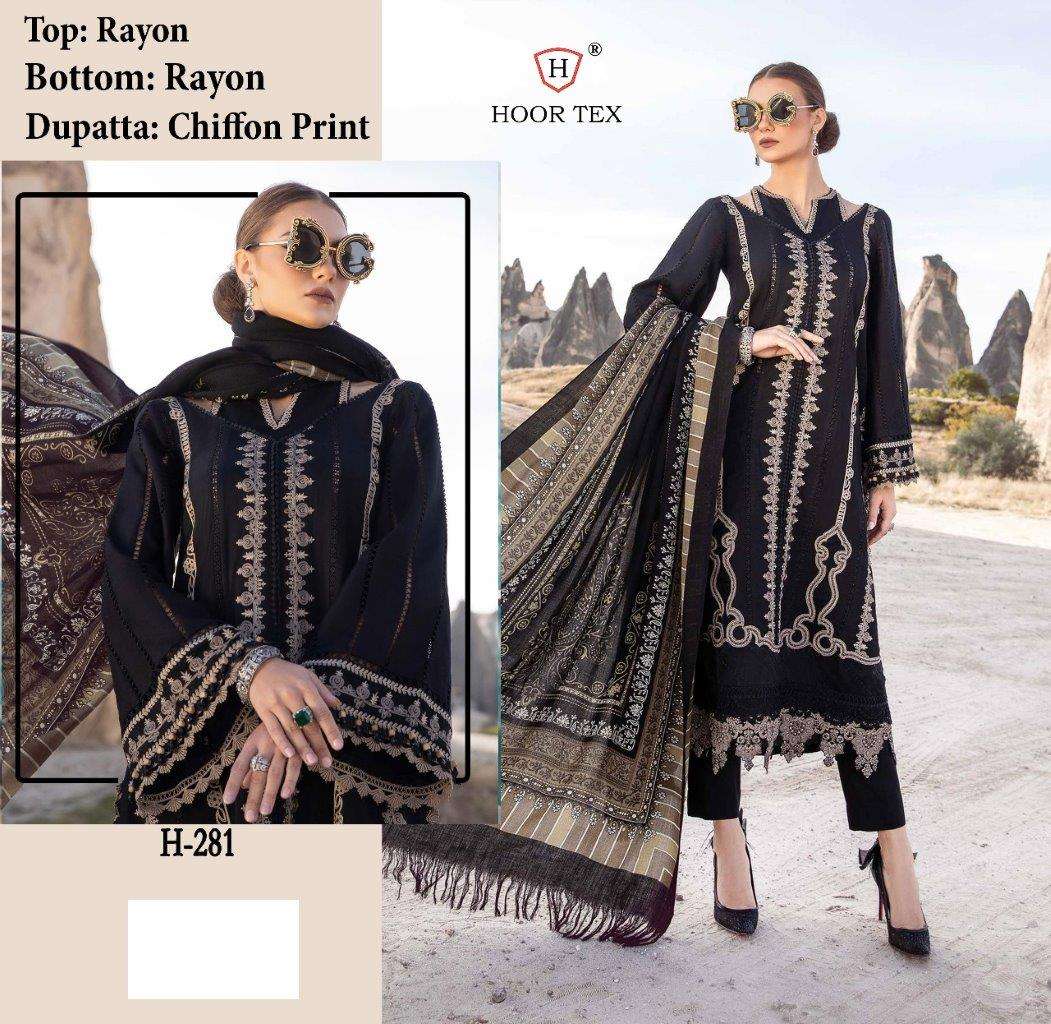 H-281 COLOURS BY HOOR TEX H-281 TO H-281-D SERIES RAYON PAKISTANI DRESSES