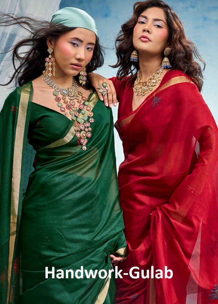 HANDWORK-GULAB BY RAJTEX 01 TO 06 SERIES FANCY MUNGA COTTON SAREES