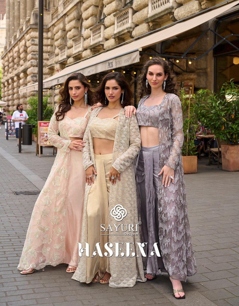 HASEENA BY SAYURI 10132 TO 10134 SERIES JACKET WITH BLOUSE AND PALAZZO