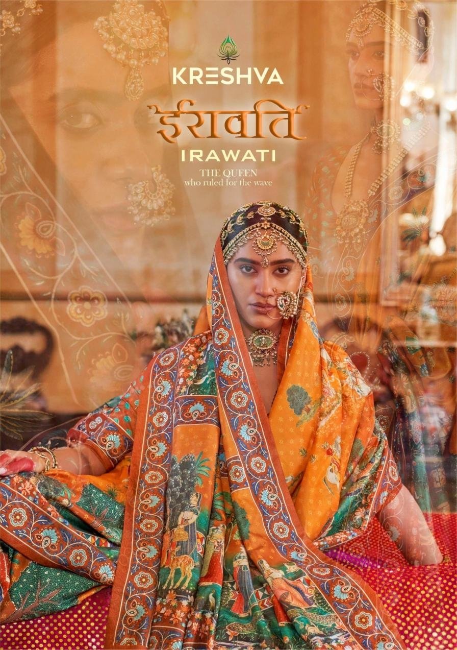 IRAWATI BY KRESHVA K-4549 TO K-4557 SERIES 801 PV SILK PRINT SAREES