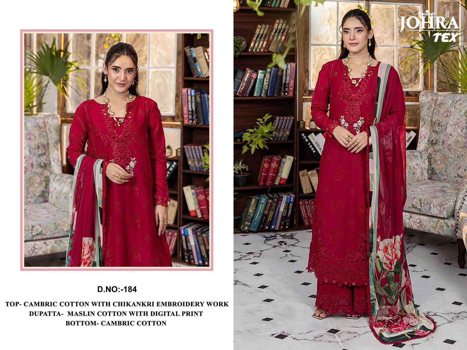 JT-184 BY JOHRA TEX FANCY DESIGNER CAMBRIC COTTON PAKISTANI DRESS