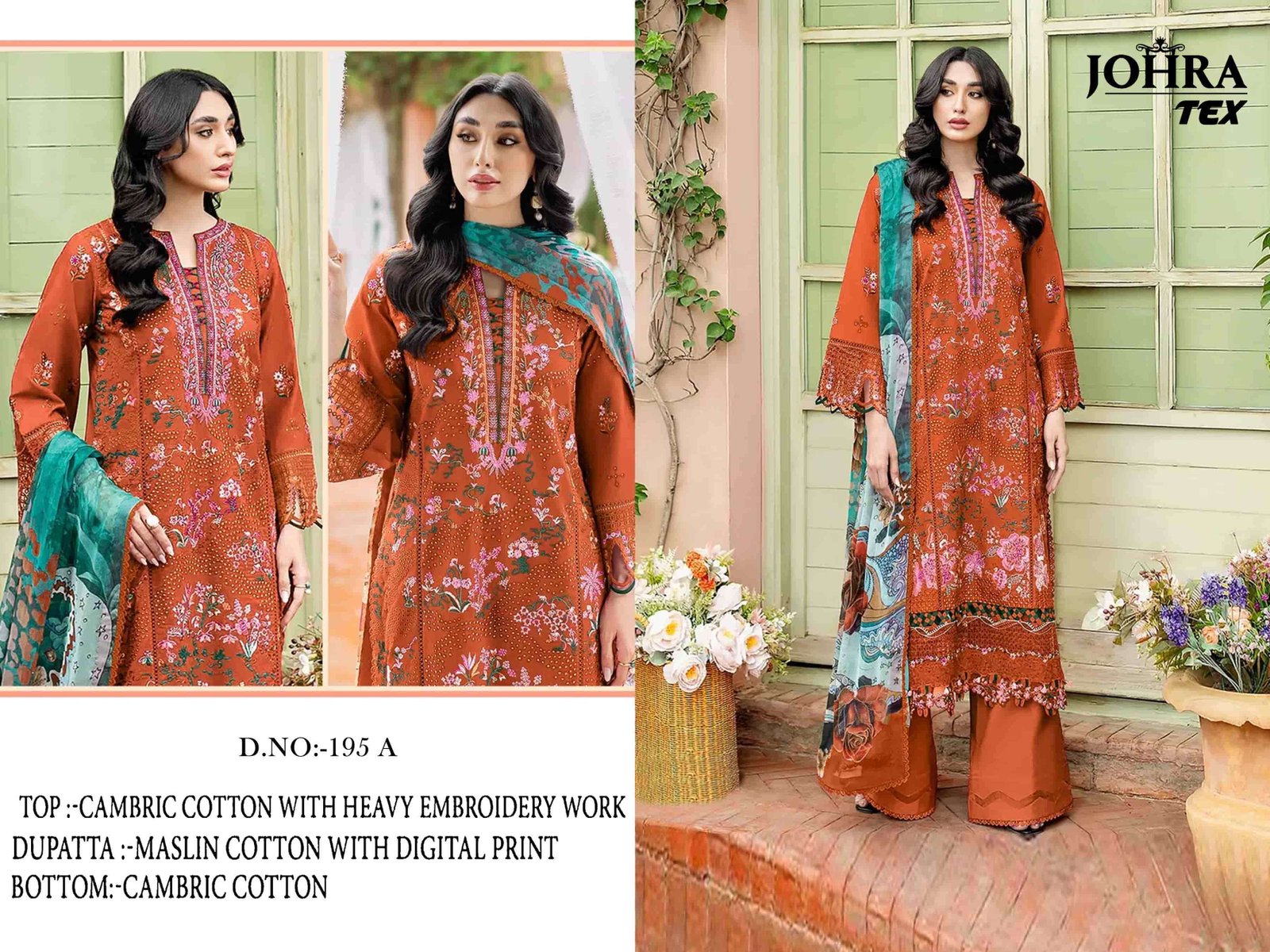 JT-195-A BY JOHRA TEX FANCY DESIGNER CAMBRIC COTTON PAKISTANI DRESS