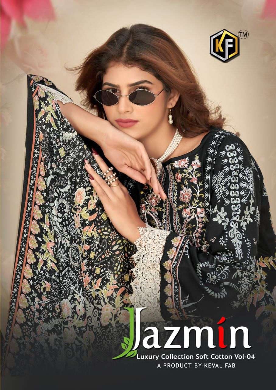 JAZMIN VOL-4 BY KEVAL FAB 4001 TO 4006 SERIES COTTON PAKISTANI DRESSES