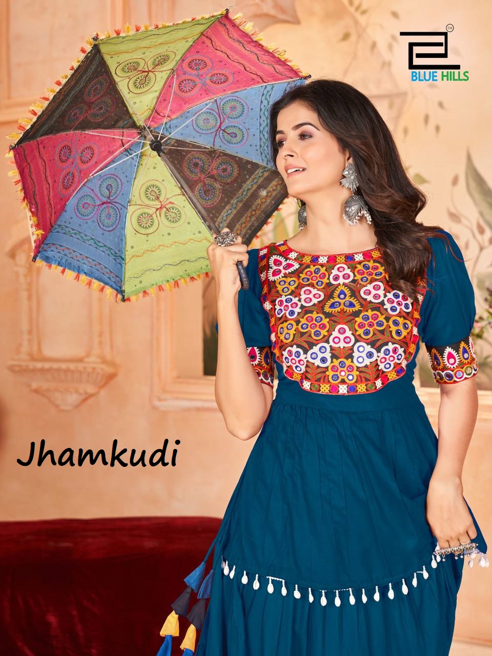 JHAMKUDI BY BLUE HILLS 1001 TO 1005 SERIES FANCY RAYON NAVRATRI LEHENGAS