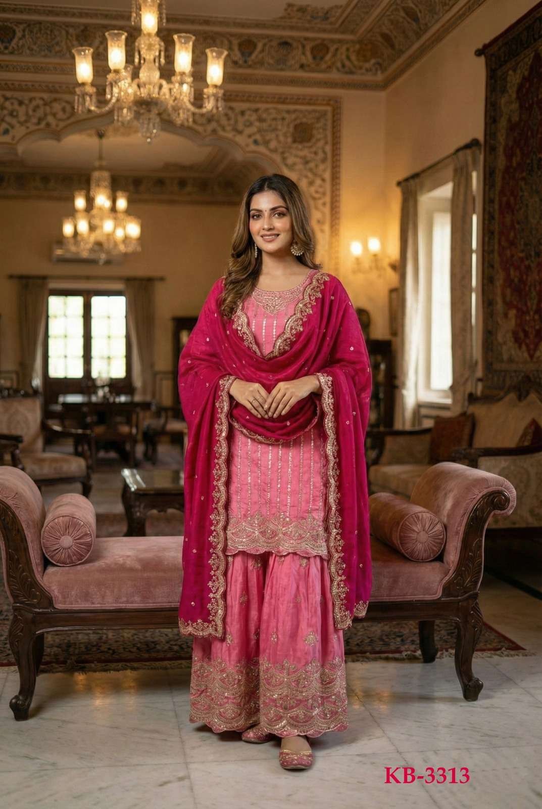 KB-3311-3312-3313 BY SUSWANI HEAVY CHINON STITCHED SHARARA DRESSES