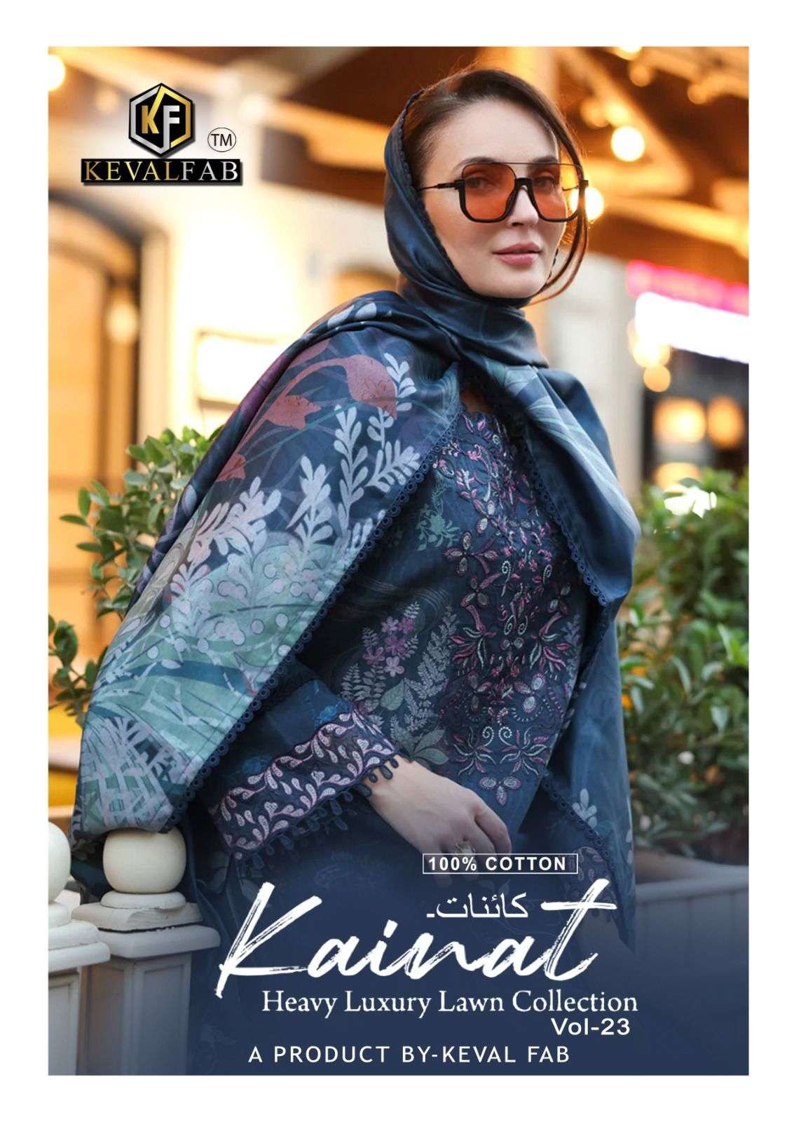 KAINAT VOL-23 BY KEVAL FAB 23001 TO 23006 SERIES COTTON PAKISTANI DRESSES