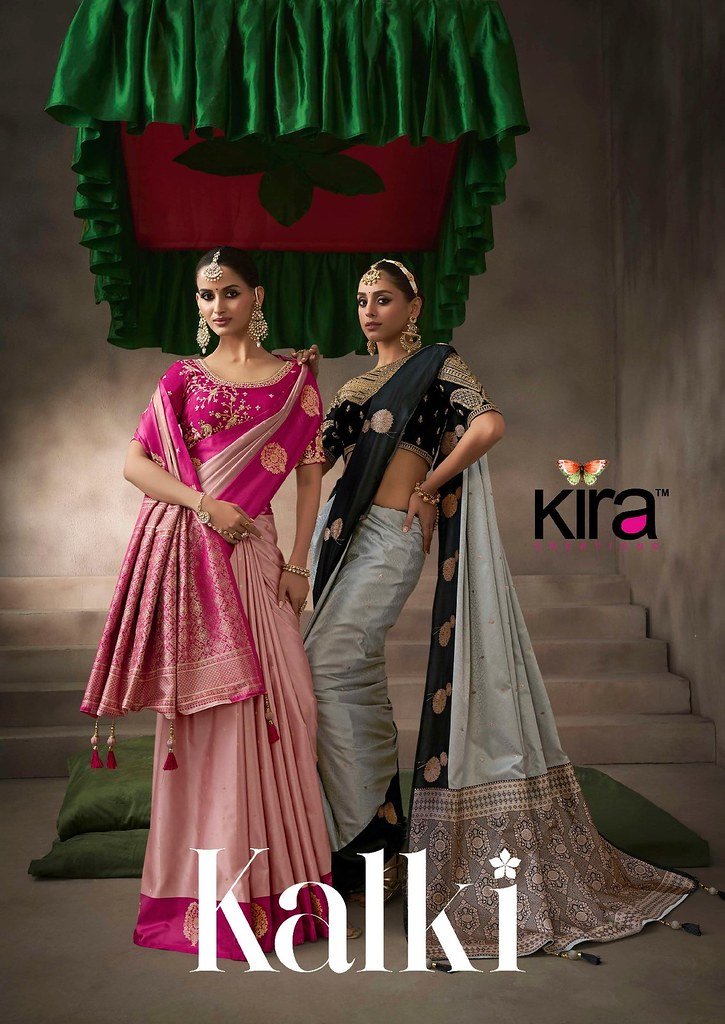 KALKI SILK BY KIRA 7701 TO 7710 SERIES DESIGNER SATIN SILK SAREES