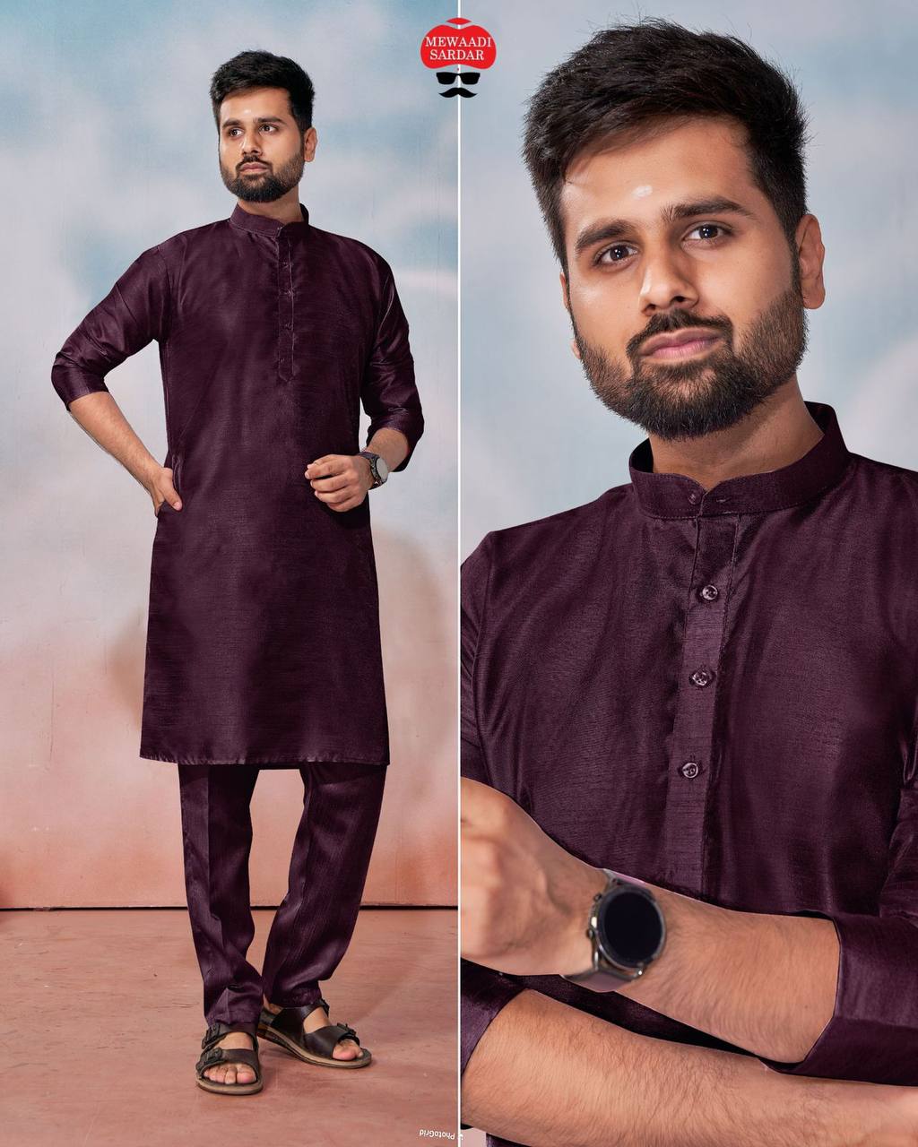 KALKI BY SUSWANI TRADITIONAL BANGALORI SILK MENS KURTA AND PYJAMA