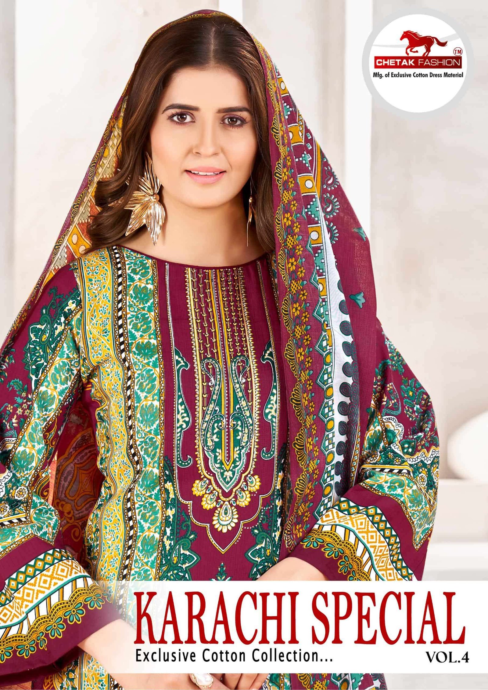 KARACHI SPECIAL VOL-4 BY CHETAK FASHION 4001 TO 4010 SERIES COTTON DRESSES
