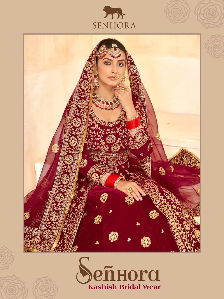 KASHISH BY SENHORA 3091-A TO 3091-D SERIES VELVET BRIDAL LEHENGAS