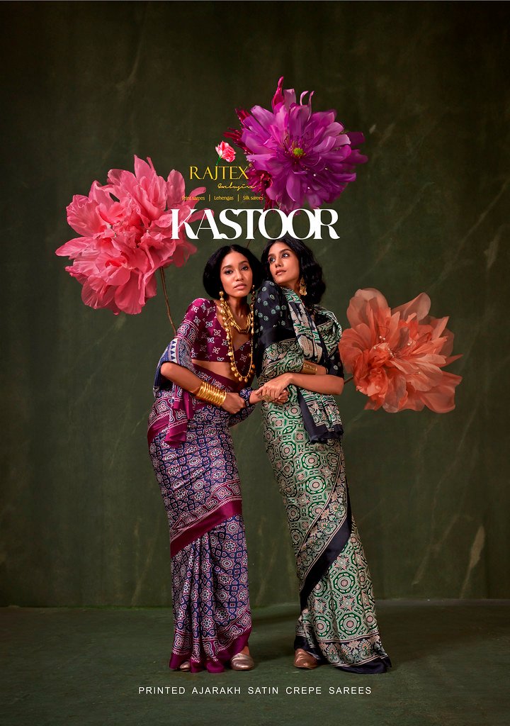 KASTOOR BY RAJTEX 413001 TO 413009 SERIES SATIN CREPE PRINT SAREES