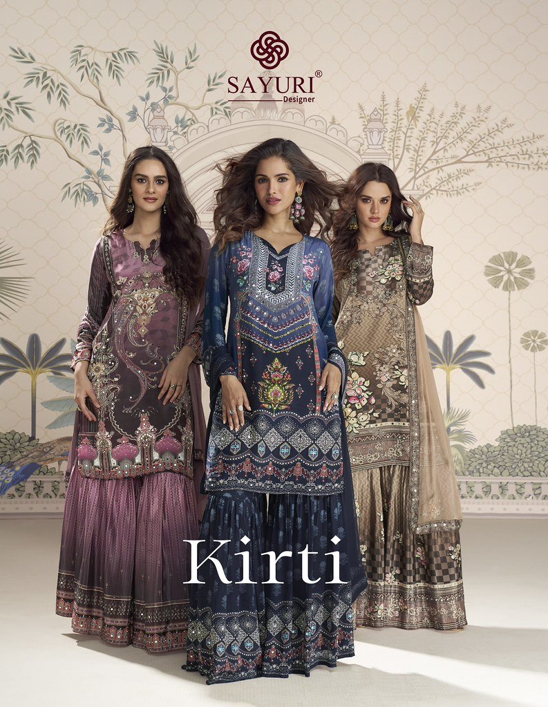KIRTI BY SAYURI 10181 TO 10185 SERIES REAL CREPE SILK SHARARA DRESSES
