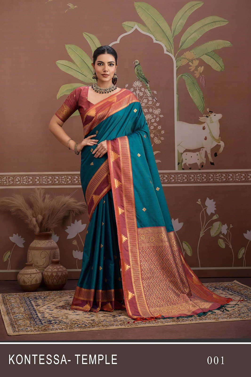 KONTESSA-TEMPLE BY RAJTEX 001 TO 006 SERIES FANCY TUSSAR SILK SAREES